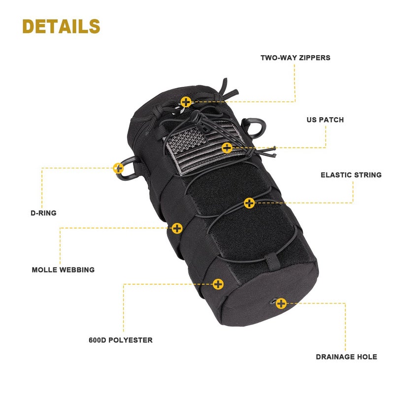 AMYIPO Water Bottle Pouch Molle Tactical Holder Storage Bag for 32oz Carrier (Black - 2PCS) - Image 3